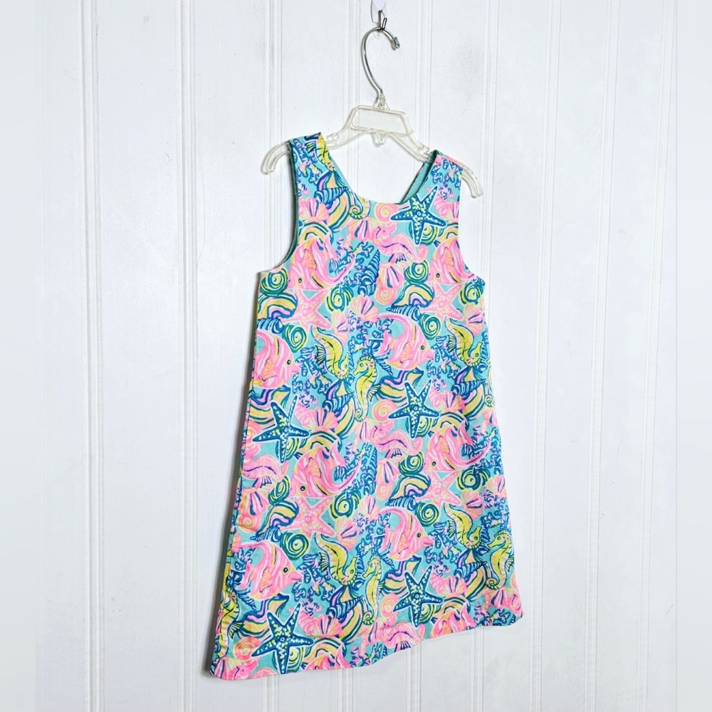 Sigrid Olsen Kids Sea Life A-Line Cotton Dress Girl Size 7 Sea Horse Starfish